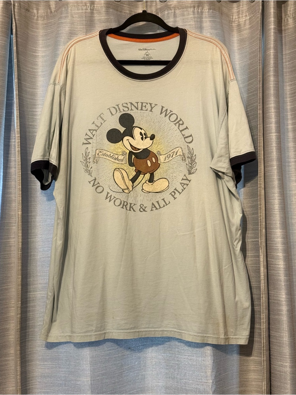 Walt Disney World Men's Mickey Mouse Graphic Tee - Light Blue/ Grey Sz 2X EUC